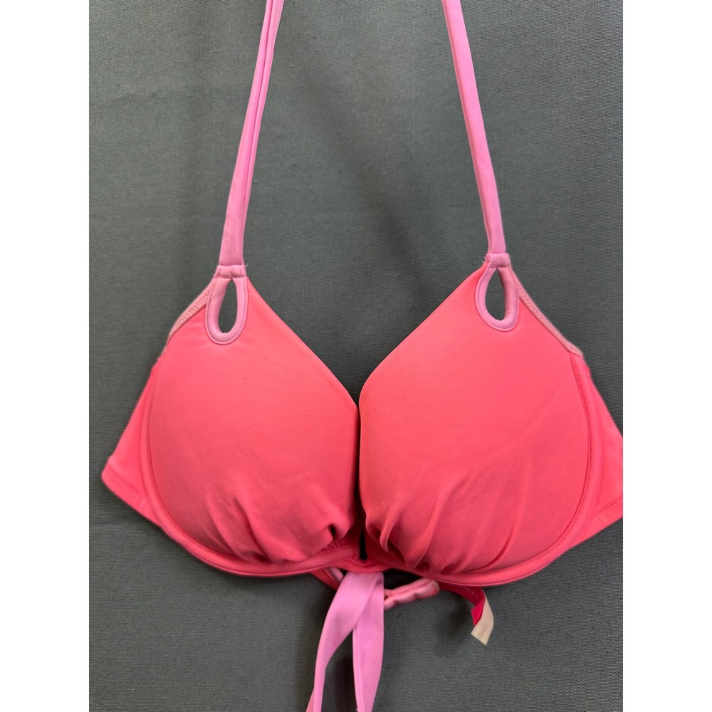 Victorias Secret Pink Halter Bikini Top 36C Underwire Push Up Neon 281678-626